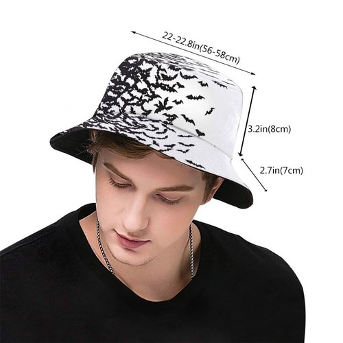Gothic Goth Bucket Hat Fisherman Hat Horror Skull Bats Bucket Hats Sun Hat for Fishing Hiking Camping