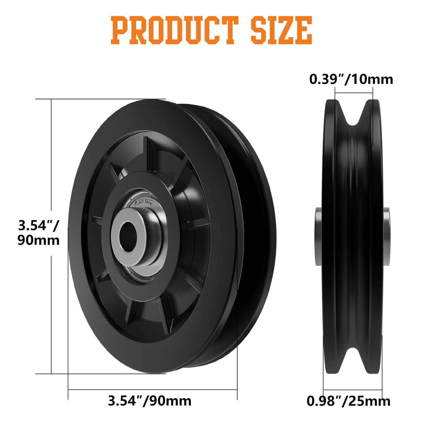 Anobeyi 90mm/3.5" Nylon Bearing Gym Pulley Wheel, Universal Exercise Replacement Pulleys for Home Gym Equipment Parts, Cable Machine Accessories, Garage Door Wheel System (Black-1pc)
