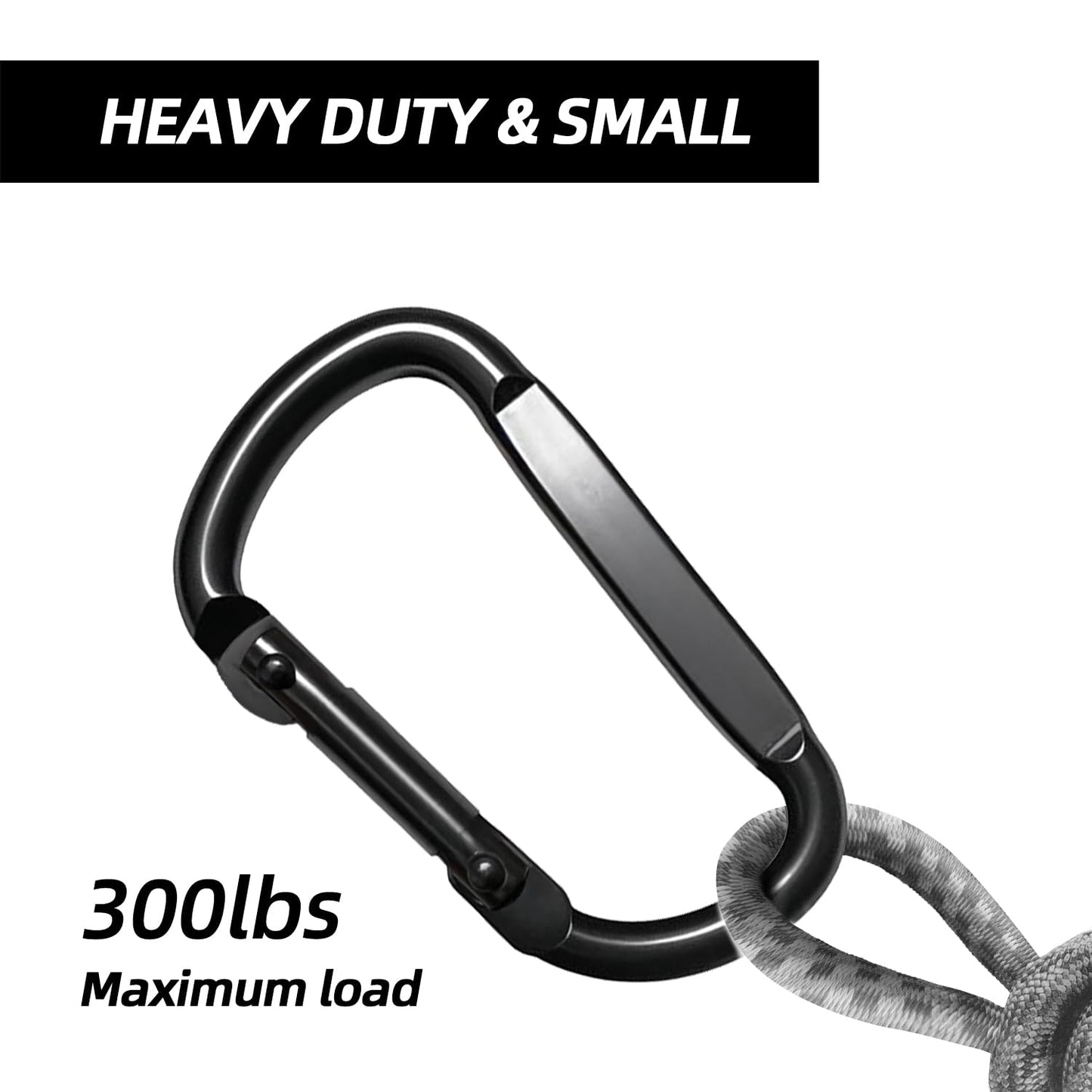 EZYA Carabiner Clips Heavy Duty, 2.4" Small D Ring Caribiniers - for Keychains, Camping, Hiking, Dog Leash, Black, 6PCS