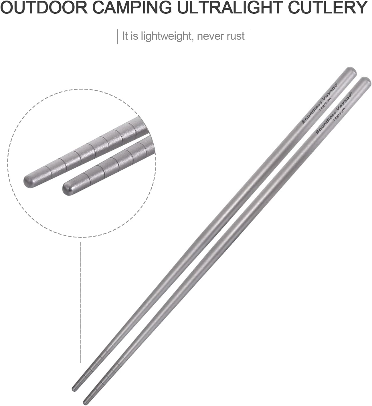 iBasingo Titanium Chopsticks Square Ultralight (15g) Skidproof Chinese Chopsticks for Camping, Travel & Home Use, Reusable Metal Utensil Durable Outdoor Cutlery (1 Pair Ti1001T)