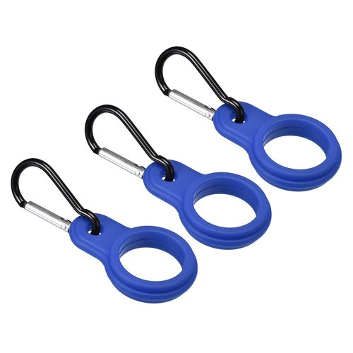 PATIKIL Silicone Water Bottle Clip with Buckle, 3 Pack Drink Holder Hook Keychain Clip Ring for Outdoor Activities Daily Use, Dark Blue Black