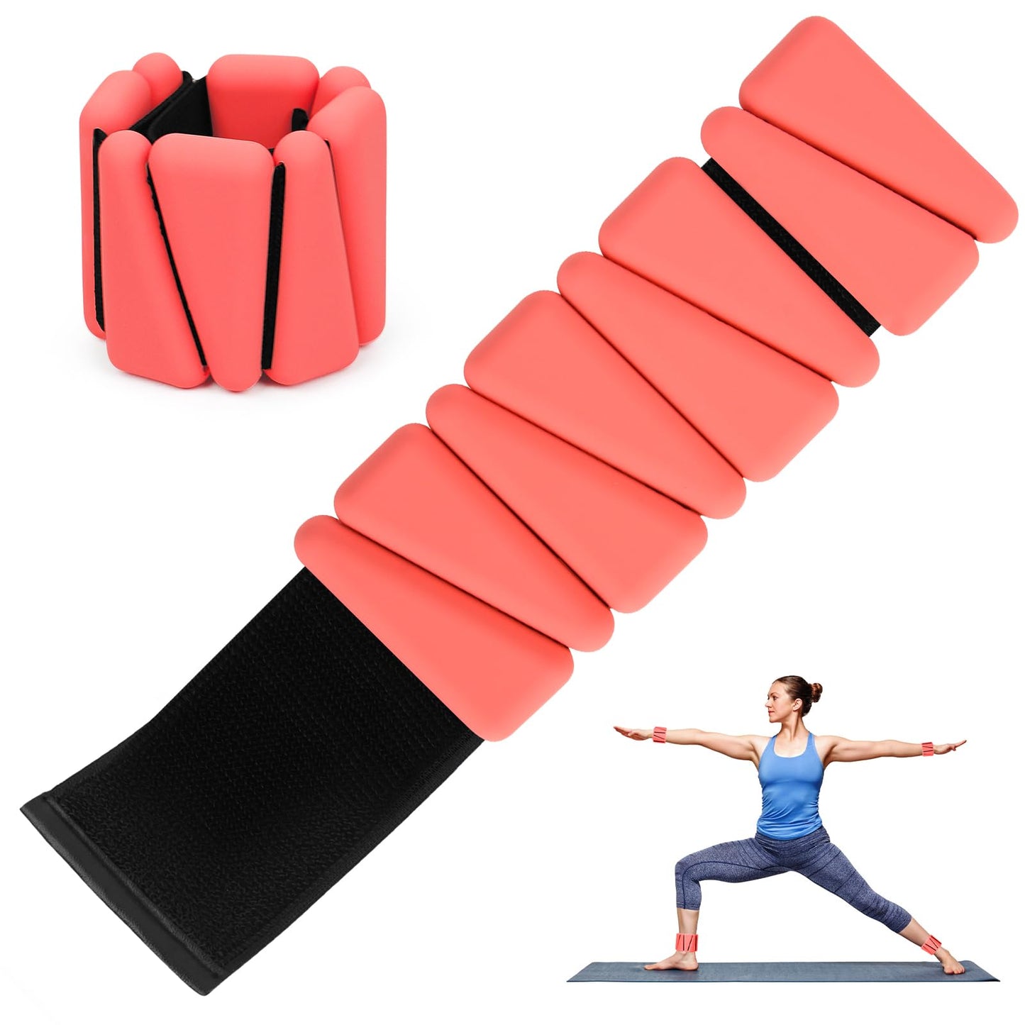 Adjustable Wrist Weights Set of 2, Silicone Weight Bracelets (1Lbs Each) Fits for Women & Men, Wearable Ankle & Wrist Weights, Suitable for Yoga, Pilates, Dance, Pool Exercises, Jogging (Red)