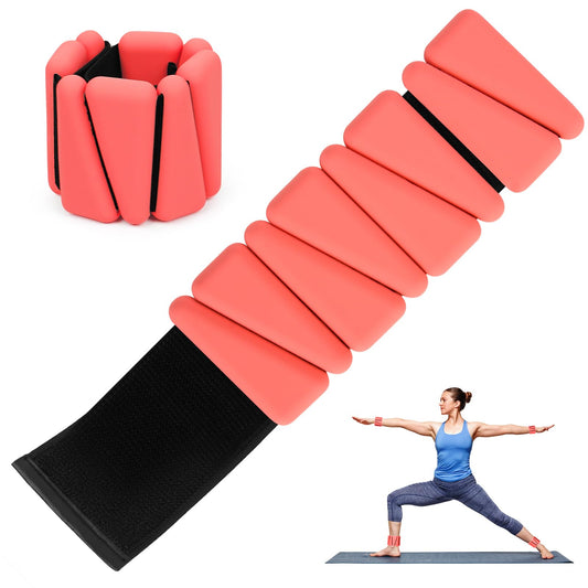 Adjustable Wrist Weights Set of 2, Silicone Weight Bracelets (1Lbs Each) Fits for Women & Men, Wearable Ankle & Wrist Weights, Suitable for Yoga, Pilates, Dance, Pool Exercises, Jogging (Red)