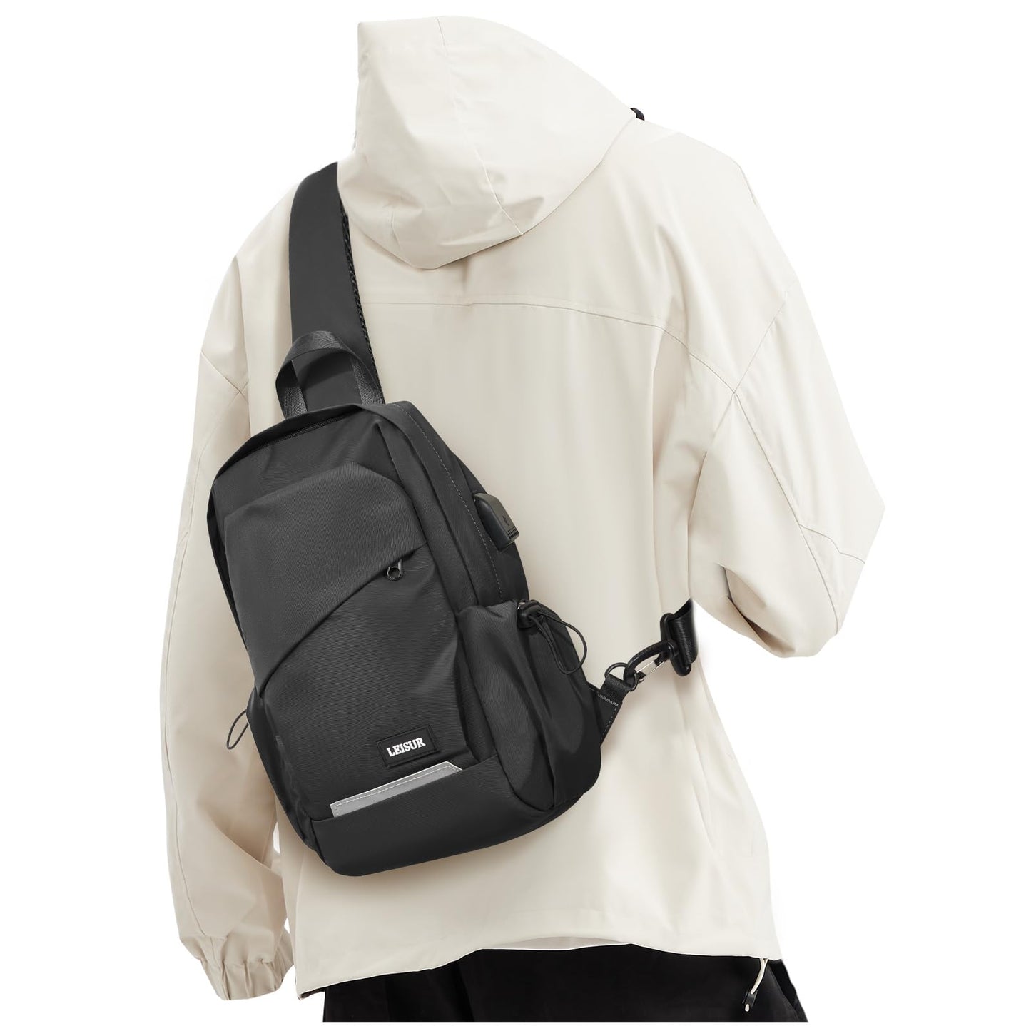 Black Crossbody Sling Backpacks Sling Bag for Men Women, Small Shoulder Backpack Motorcycle Chest Bags One Strap Backpack, Mini Chest Daypack for Casual Travel Hiking Gym Outdoor Sports