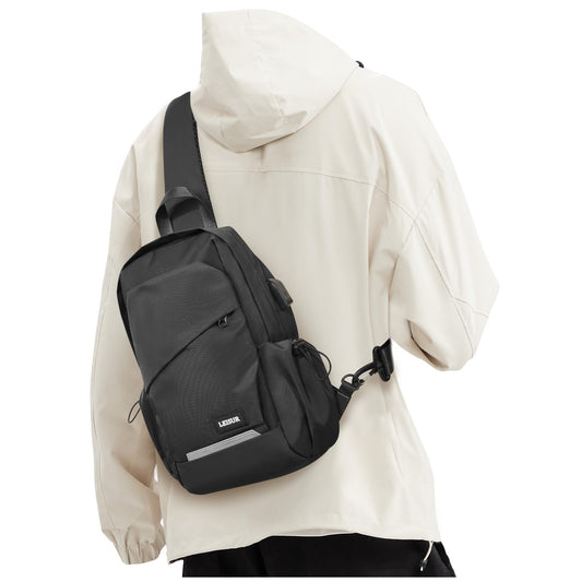 Black Crossbody Sling Backpacks Sling Bag for Men Women, Small Shoulder Backpack Motorcycle Chest Bags One Strap Backpack, Mini Chest Daypack for Casual Travel Hiking Gym Outdoor Sports