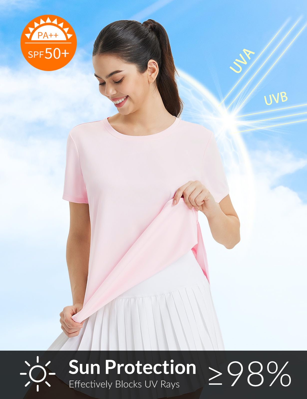 baleaf Women's Short Sleeve Workout Shirts Athletic Running Loose Fit Tops UPF 50+ Quick Dry T-Shirts Gym Yoga Tee Light Pink