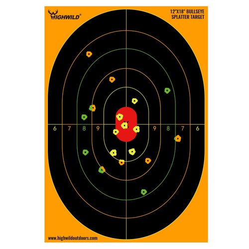 Highwild Bullseye Splatter Paper Targets - Splash Effect of Multiple Colors - 12x18 Inch (10 Pack)