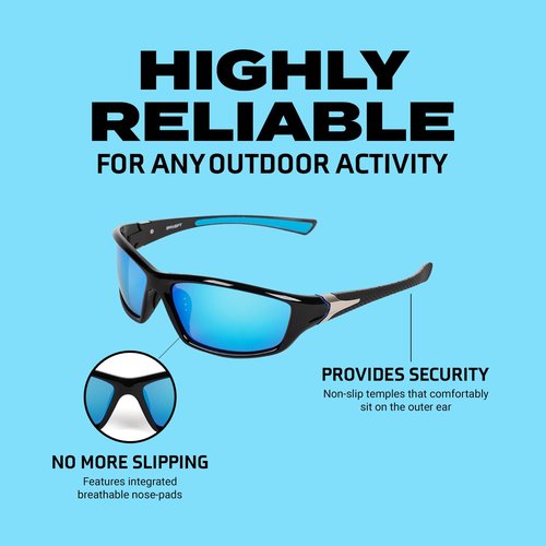 Barkiopt Polarized Sport Sunglasses for Women & Men, Polarized Sunglasses for Fishing, Cycling, Running & More, With UV400 Protection, Model FWN4029 (Blue Lenses with Black & Blue Frame)