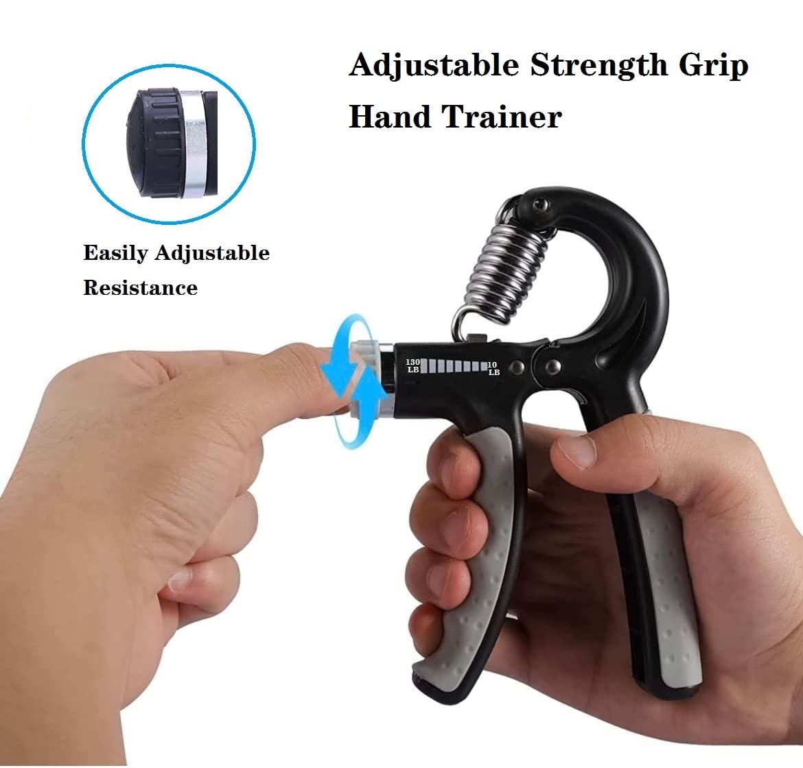 Hand Strengthener Grip 2 Pack, Hand Exercisers for Strength with Adjustable Resistance 10-130 Lbs,Hand Grip,Grip Strength Trainer for Muscle Building and Injury Recover(Black)