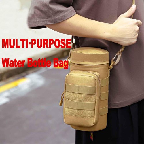 LFWATAXY 1 Pcs Tactical Water Bottle Pouch Tactical Backpack Attachment Pouches Water Bottle Pouch Zipper Water Bottle Bag Water Bottle Holder with Strap Hiking Camping Outdoor Travel (Khaki)