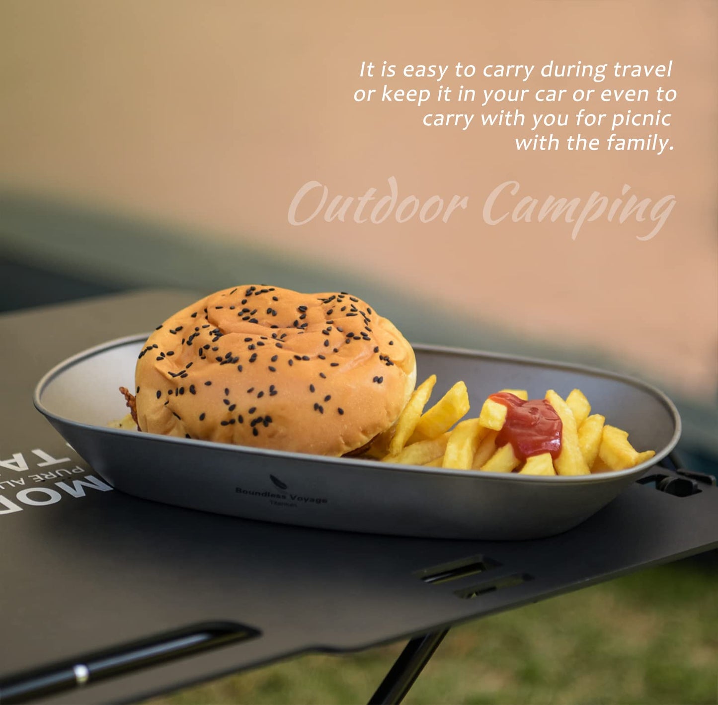 iBasingo 9.13 in Titanium Dinner Plates Camping Metal Service Dishes Lightweight Portable Outdoor Indoor Single-layer Durable Bread Dessert Vegetables Fruit Chips Kitchen Tableware Ti1142T-S