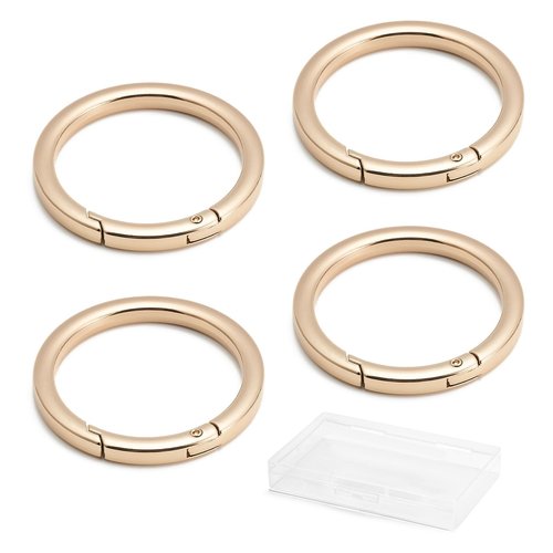 DEVPSISR 4pcs Flat Trigger Spring O Rings,Metal Keychain Ring Round Carabiner Clips for Keyrings Buckle, Bags,Purses(Gold,1 1/2 inch)