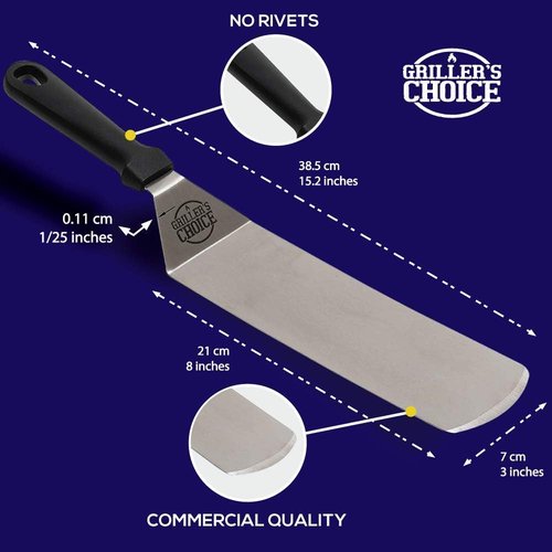 Griller's Choice Stainless Steel Griddle Spatula Set- Durable, Commercial Quality, Dishwasher Safe- Ideal for Hibachi, Griddle Grills, Camping & Entertaining on Blackstone and Griller's Choice Griddle