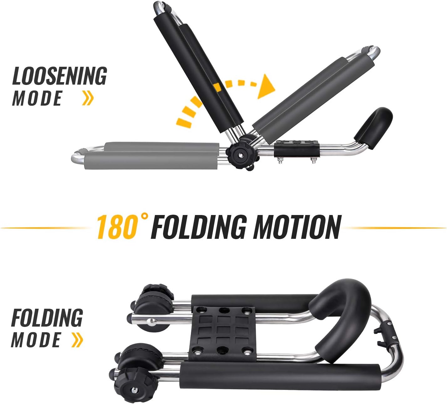 AA-Racks J-Bar Rack Roof Top Mount with 16 Ft Ratchet Lashing Straps, Folding Carrier for Your Canoe, SUP and Kayaks on SUV Car Truck
