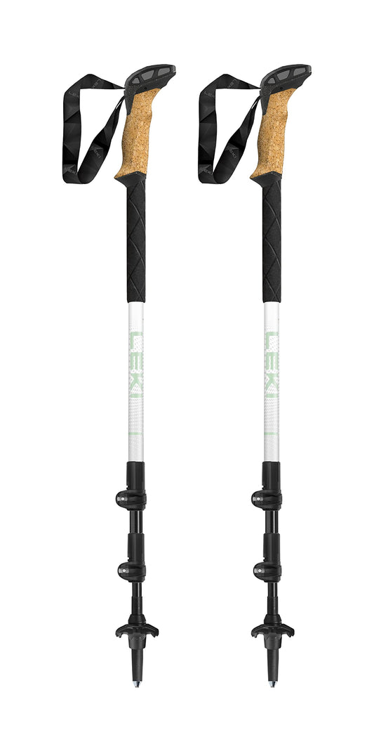LEKI Cressida Cork Lite Aluminum Adjustable Lightweight Walking Poles for Trekking & Hiking - White-Silver-Green - 90-125 cm