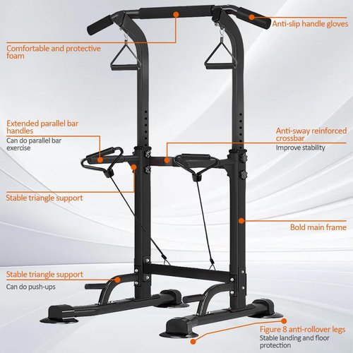 Power Tower Pull Up Dip Stander, Height Adjustable Multi-functional Home Strength Training Gym Equipment, Easy to Install, Durable Home Gym Equipment (black)