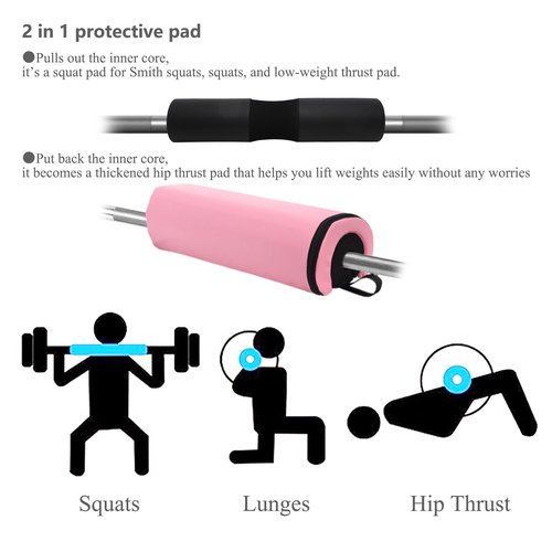 VirgoCCY Barbell Squat Pad - Updated 2in1 Foam Protective Pad - Neck Shoulder protective pads & Thickened Hip Thrustsh pads - Great for Squats, Lunges, Hip Thrust - Fit Standard Olympic Bar
