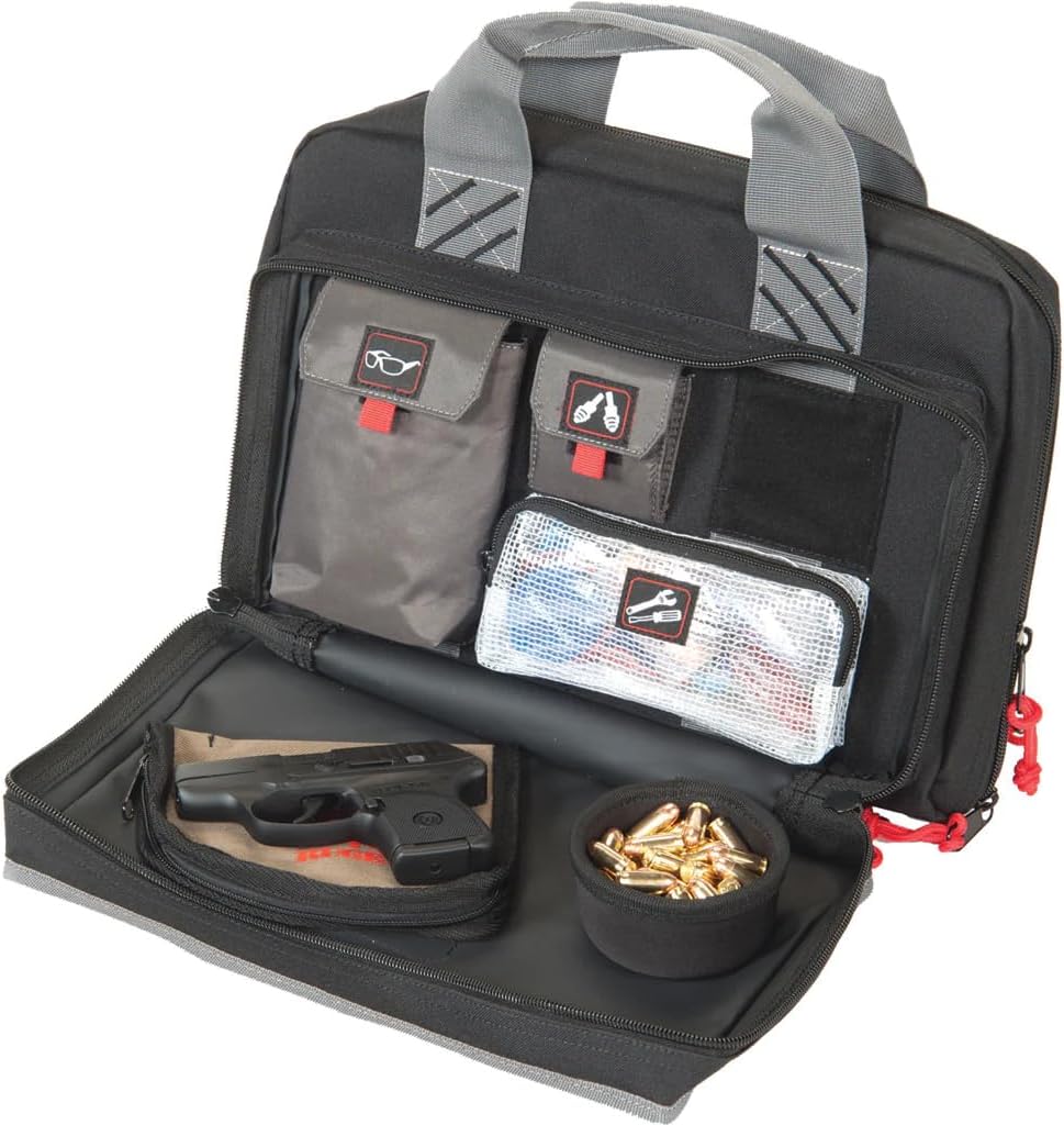 Quad Pistol Range Bag with Mag Storage & Dump Cups | 4 Handguns Capacity | Durable Secure Handguns, Ammo & Shooting Accessories Storage Soft Case