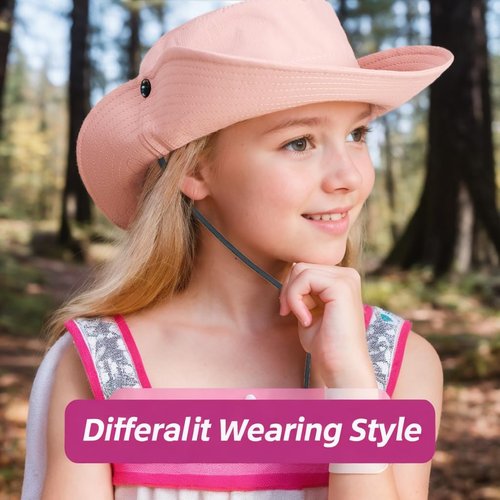 Zando Kids Sun Hat Girls with Ponytail Hole UPF 50+ Kids Bucket Hat Girls Wide Brim Fishing Safari Hats for Summer Beach Cap Big Kids Solid Pink 8-12 Years
