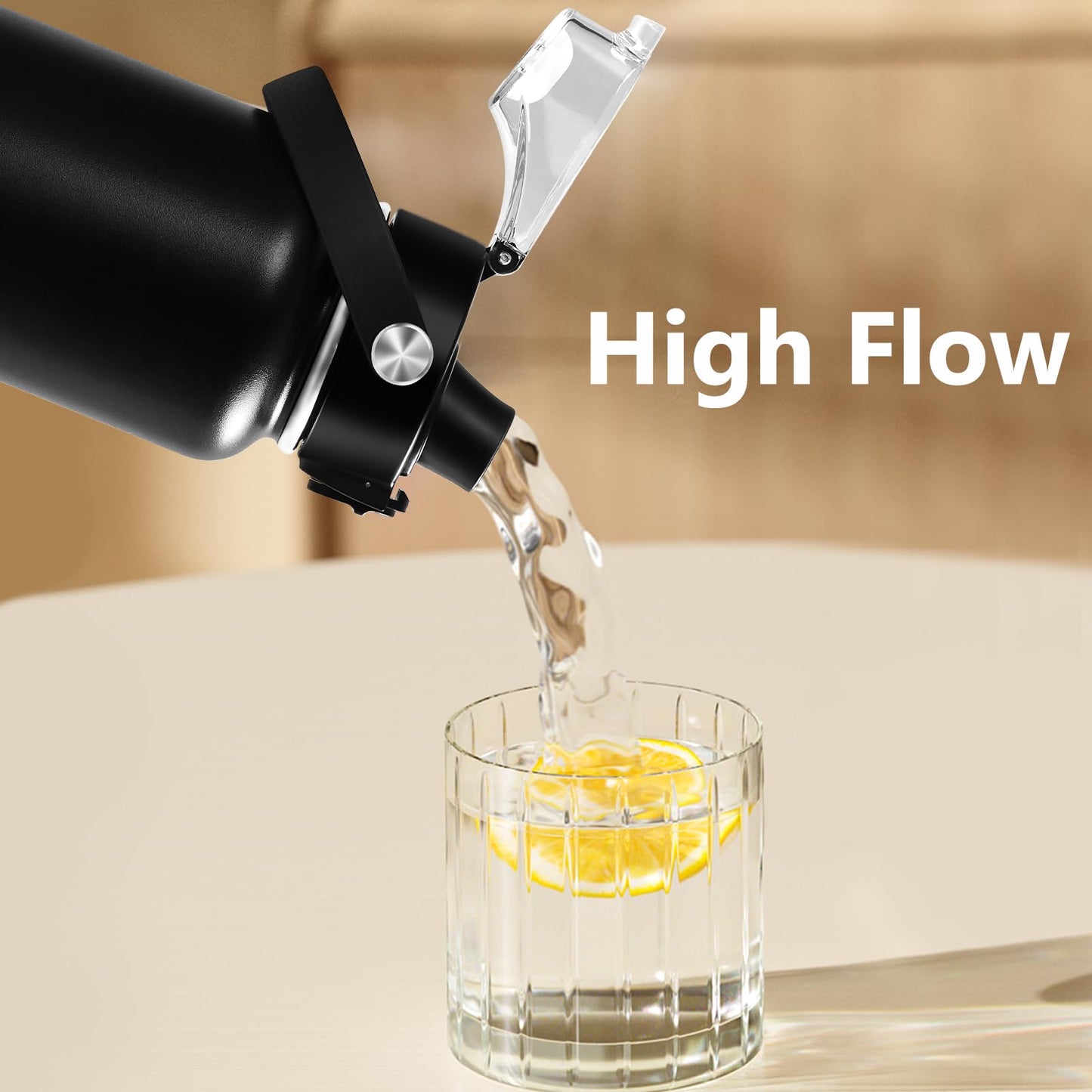 Auto Spout Lid for Hydro Flask Wide Mouth 12-64 oz Bottles, Flip Top Replacement Lid for HydroFlask Wide Mouth Bottles with Button Lock & Soft Handle