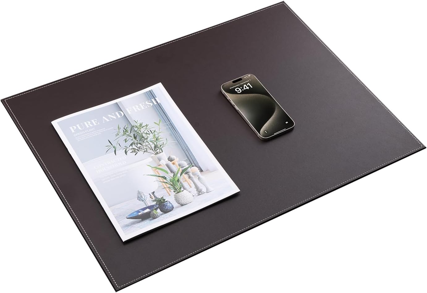 KINGFOM Ultra-Smooth PU Leather Desk Pad & Mat Office Desk Drawing & Writing Board A3/ A4 File Paper Clip Table Protector Mat on Top Large 24''x18'' (Black)