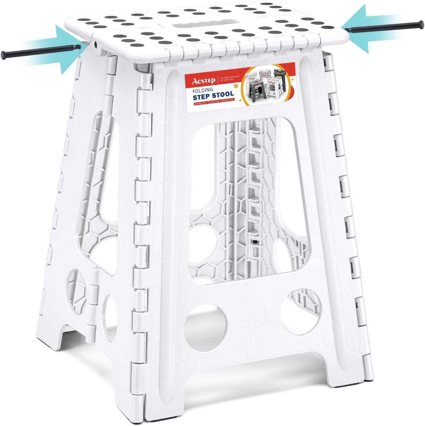 ACSTEP Folding Step Stool Foldable Stool 7.5 Inch Height Kids Step Stool, 300 lb Capacity Plastic Collapsible Stool, Stepping Stool with Handle Black Small Step Stool, Foot Stool Suitable for Kitchen