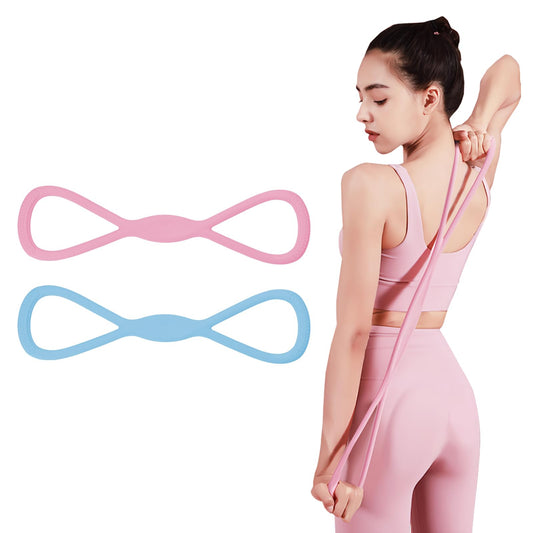 Adorila 2 Pack Figure 8 Resistance Bands with Handles, Silicone Exercise Bands for Women, Elastic Rope Stretch Fitness Band for Arm, Back, Chest, Shoulder, Legs (15LB Pink, 25LB Blue)