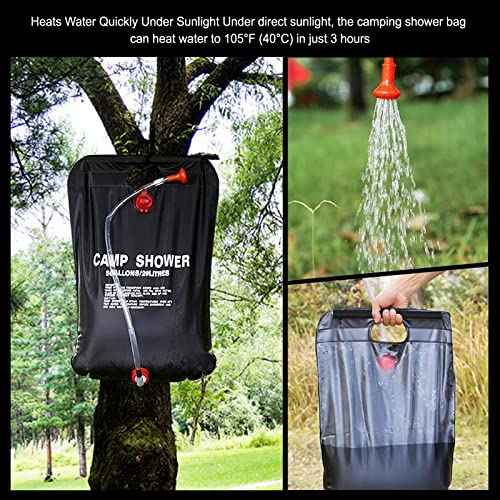 Solar Shower Bag for Camp, 5 Gallons/20L Portable Camping Shower Bag with Removable Hose and On-Off Switchable Shower Head for Camping Beach Swimming Outdoor Traveling