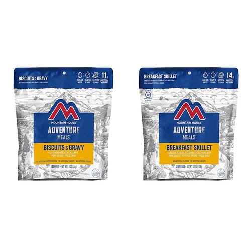 Mountain House Biscuits & Gravy and Breakfast Skillet Freeze Dried Backpacking & Camping Food Bundle (2 + 2 Servings)