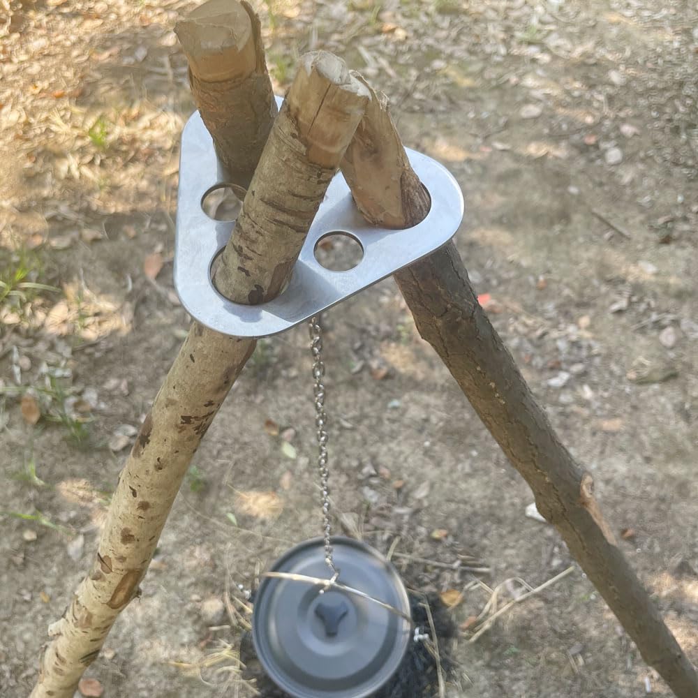 Camping Tripod Board，Turn Branches into Campfire Tripod ，Stainless Steel Campfire Support Plate with Adjustable Chain，for Hanging Cookware,Portable Camping Gear (Plus)
