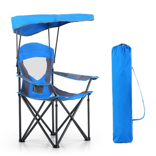 HIGH POINT SPORTS Camping Chairs with Shade, Heavy Duty Canopy Lounge Chair Sunshade Hiking Travel Chair with Cup Holder for Outdoor, Camping, Beach and Patio, Royal Blue