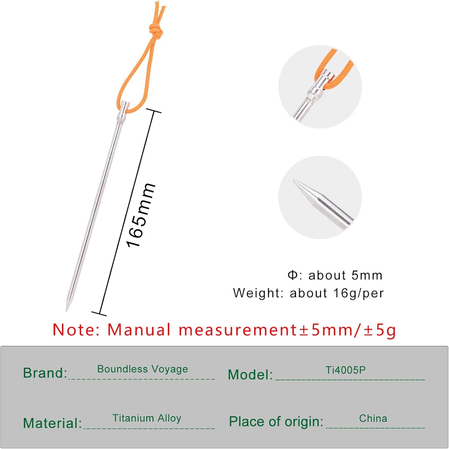 iBasingo 8pcs/lot Titanium Alloy Pegs 16.5cm Camping Tent Stakes Portable Tent Nails for Picnic Hiking Backpacking Ti4005P