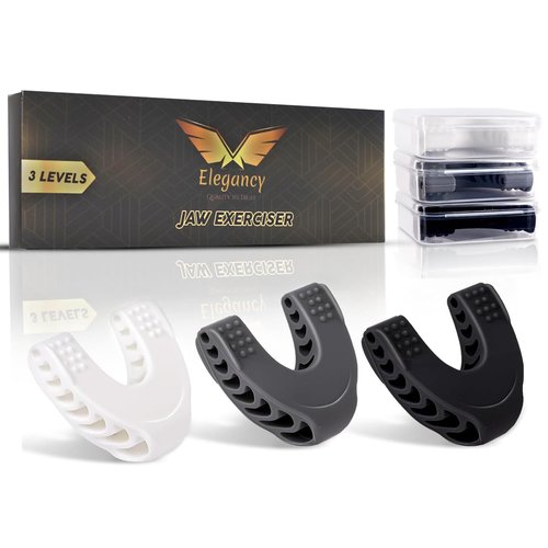 Elegancy Premium Jawline Exerciser | 3 Strengths Non-Toxic Silicone Trainer | Double Chin Exerciser & Mewing Device for Men & Women