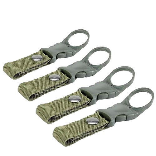 Sewzig 4 PCS Hanging Bottle Buckle Clip Carabiner Portable Mineral Water Bottle Ring Holder Nylon Webbing Strap for Outdoor Backpack Belt Camping Hiking Travel (Army Green)