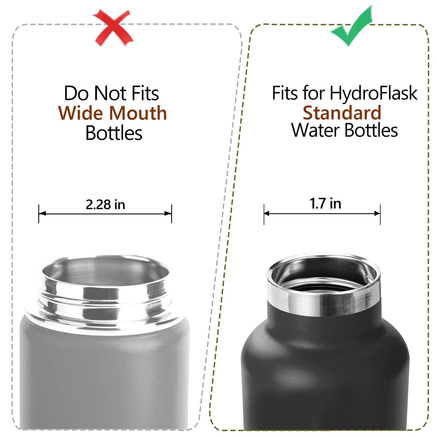 Auto Flip Lid for Hydro Flask Standard Mouth Bottle, Spout lid for HydroFlask Narrow Mouth Bottle, Replacement Lid with Button Lock, Black