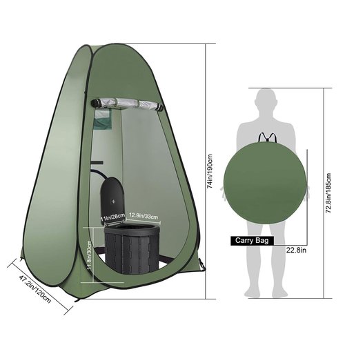 Petgin Portable Outdoor Camping Toilet Kit for Adults,Pop Up Privacy Tent, Camping Folding Toilet, 30 Toilet Bags, Washable Foldable for Travel, RV, Car, Beach, Hiking-Army Green