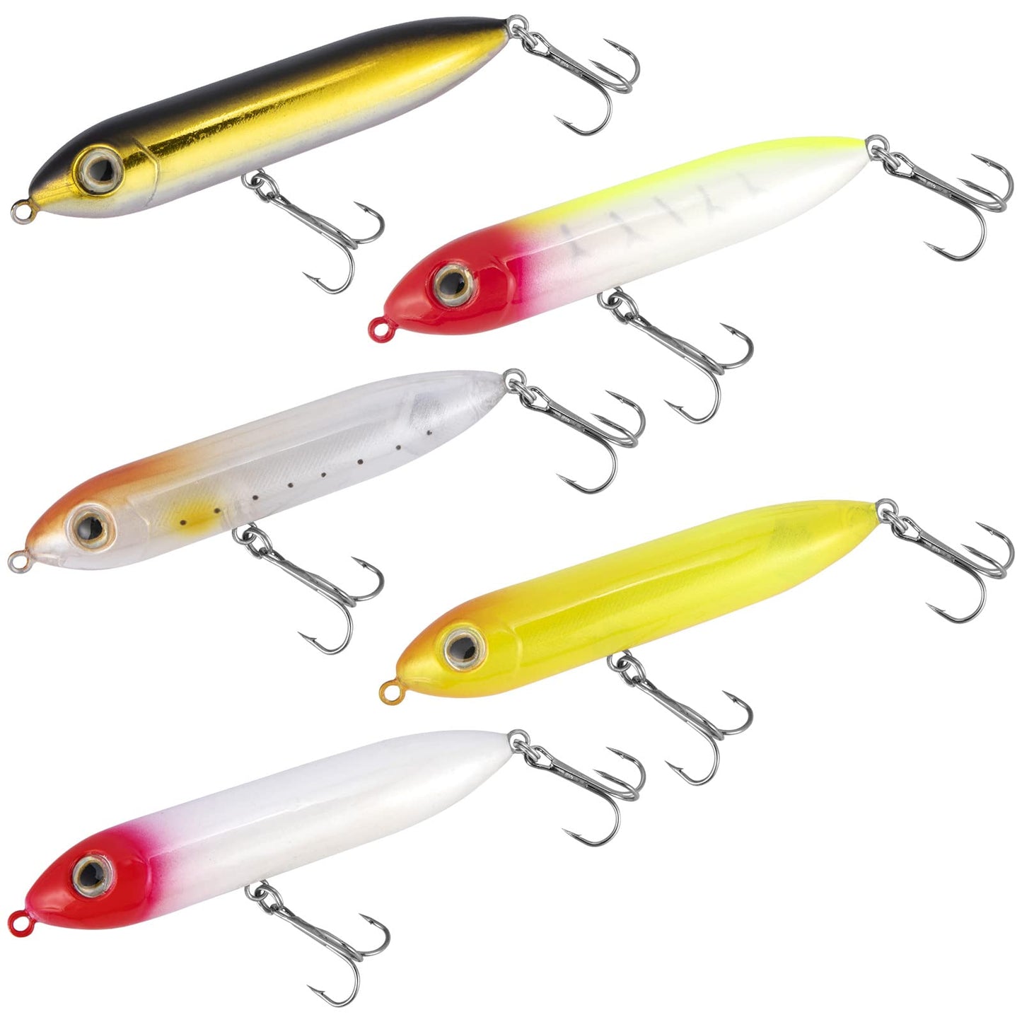 Alwonder Topwater Fishing Lures Kit for Saltwater and Freshwater, Bass Fishing Lures Treble Hooks Hard Baits, Walk-The-Dog Lure Set for Pike, Striper, Speckled Trout