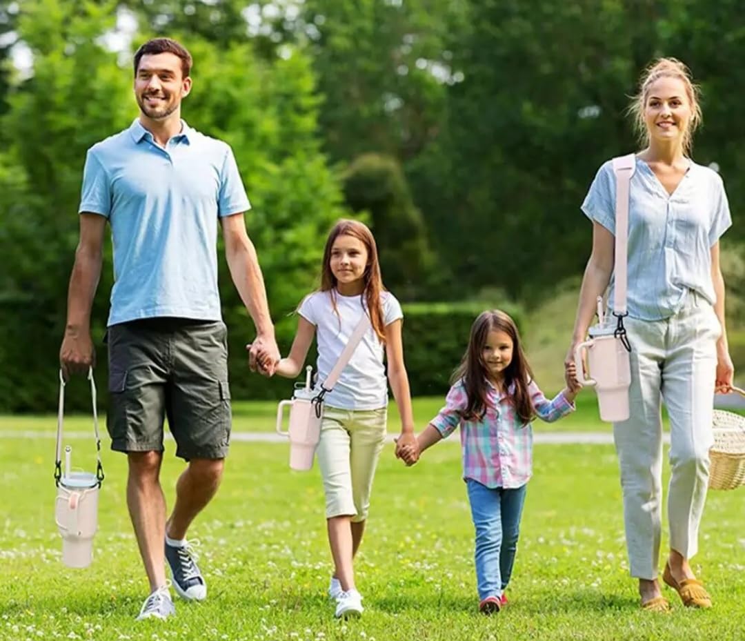 Generic Water Bottle Carrier Bag with Touchable Screen Phone Pocket for Stanley 40oz Tumbler - Neoprene Holder with Adjustable Strap and Straw Cover for Stanley Cup., Pink