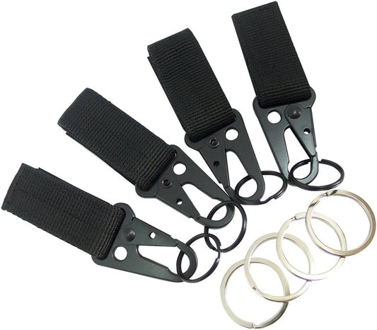 4 pcs Tactical Key Ring Belt Holder Nylon Clips with 1" HK Hooks Keychain Carabiner Buckle for Molle Strap Webbing Attachement, Black Khaki Green