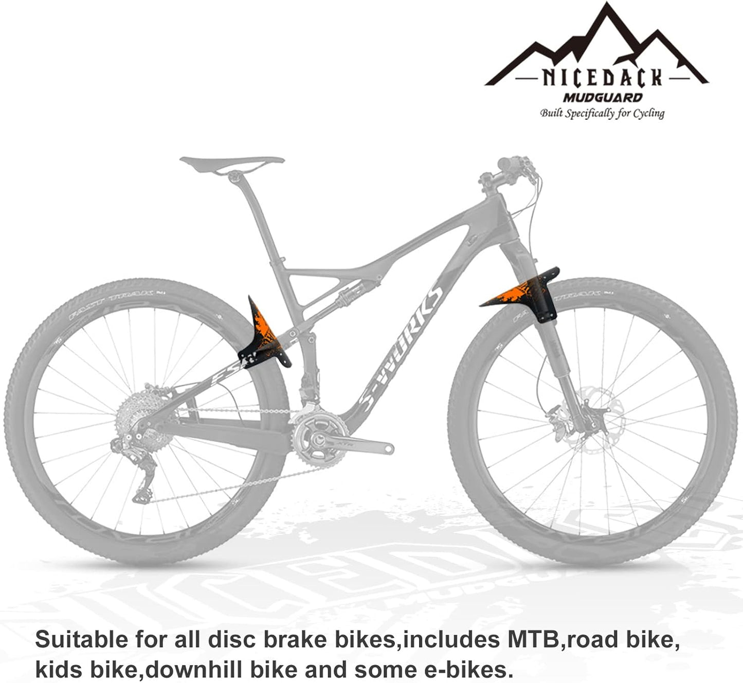 NICEDACK Bike Fender, Adjustable MTB Mud Guard, Front and Rear Compatible Mudguards, Fits 650B 20" 26" 27.5" 29 inch Fat Tire Bikes and All Disc Brake Bicycles
