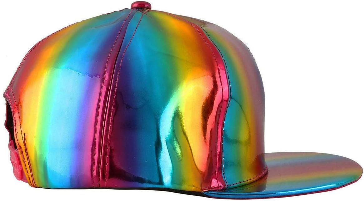 FALETO Adjustable Shiny Holographic Baseball Cap Rainbow Reflective Hip Hop Rave Hat Metallic Casual Cap