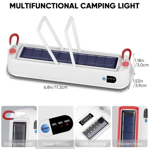 NAKCNM Camping Lantern Solar LED Camp Lamp Light Rechargeable 5 Modes 2000 Lumens Camp Light with Magnet and Hook, Portable Tent Light for Camping Emergency Power (White)