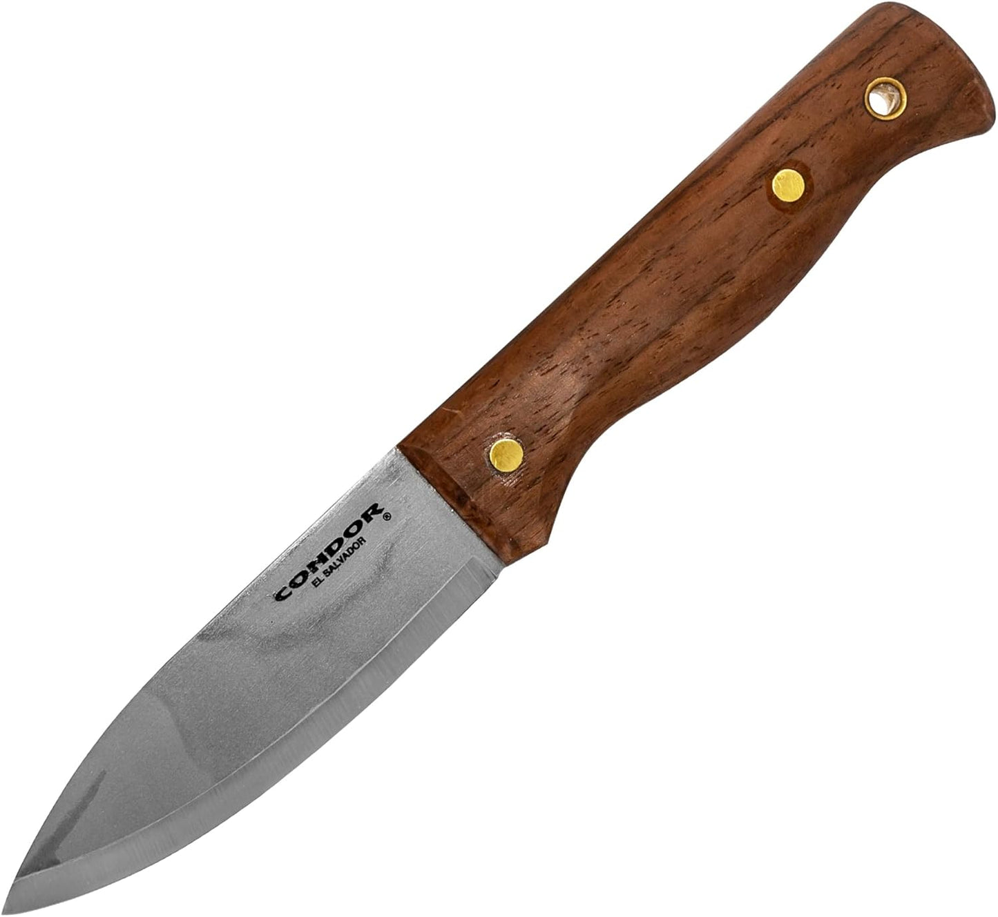 Condor Bushlore Knife - Bushcraft Knife - 1075 High Carbon Steel - Walnut Handle - Scandi Grind - Small Fixed Blade Knives - Hand Crafted Leather Sheath - 3mm Thick - 4.3in Blade - 6.1 oz