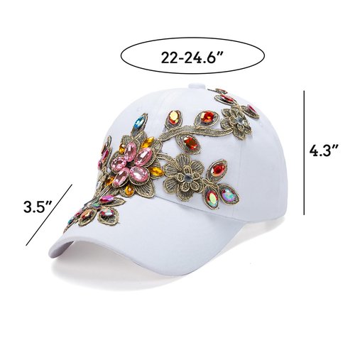 Women Rhinestone Baseball Cap Bejeweled Bling Cap Distressed Denim Sun Hat Adjustable (D-White)