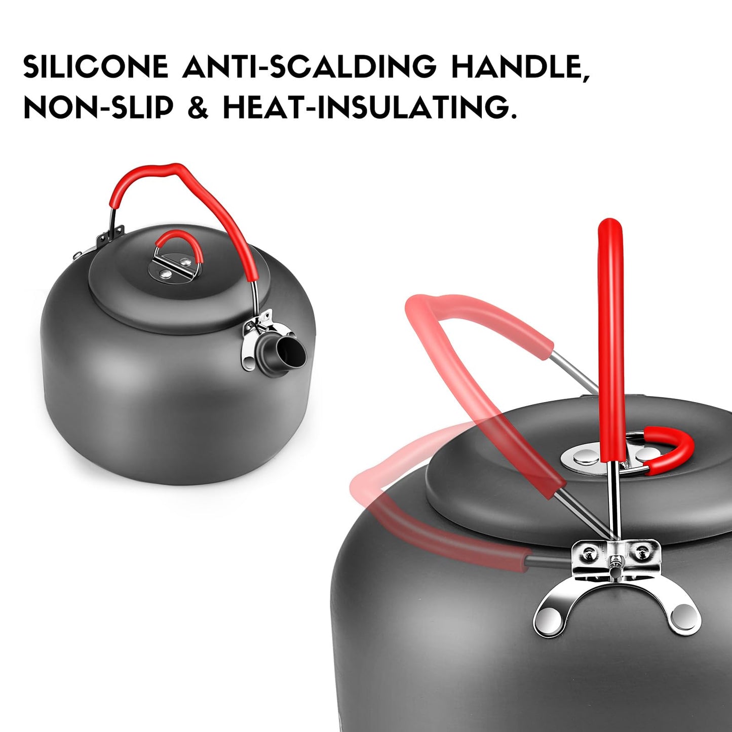 Alocs Compact Camping Cookware Set - Durable Hard Alumina Pots and Pans with Kettle, Ideal for Backpacking, Hiking, Picnic, Includes Mesh Carry Bag