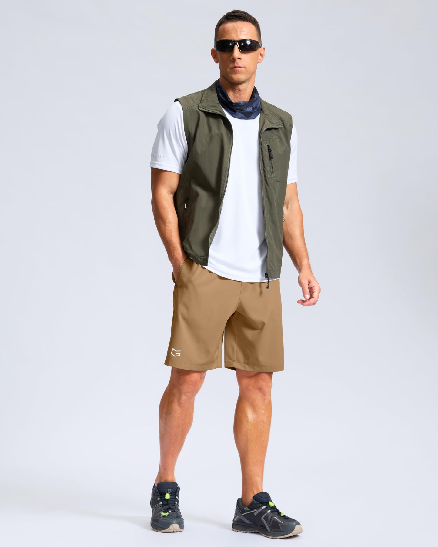 G Gradual Men's Athletic Running Shorts with Zipper Pockets Quick Dry 7"/ 5"/ 9" Workout Gym Shorts for Basketball Hiking(Dark Khaki,9M)