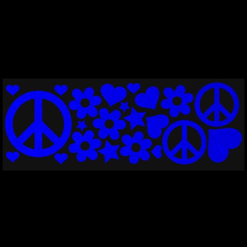 LiteMark Reflective Black Sixties Peace and Love Sticker, 60's Style - Pack of 22 Pcs (Hearts, Stars, Flowers, and Peace Signs)