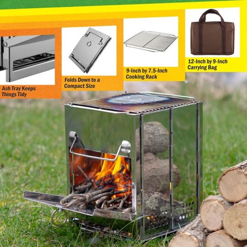 Camping Stove - Stainless-Steel Wood Burning Rocket Stove - Portable Grill for Beach, Picnic, Camp or Backpacking - Bushcraft Gear by Wakeman Outdoors