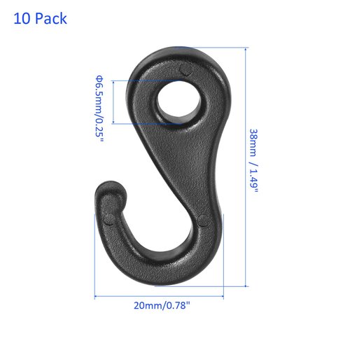 M METERXITY 10 Pack Plastic Camping Hooks - Camping Hook Buckles Durable Tent Awning Hole Clip Accessories, Apply to Camping Hiking (6.5mm, Black)