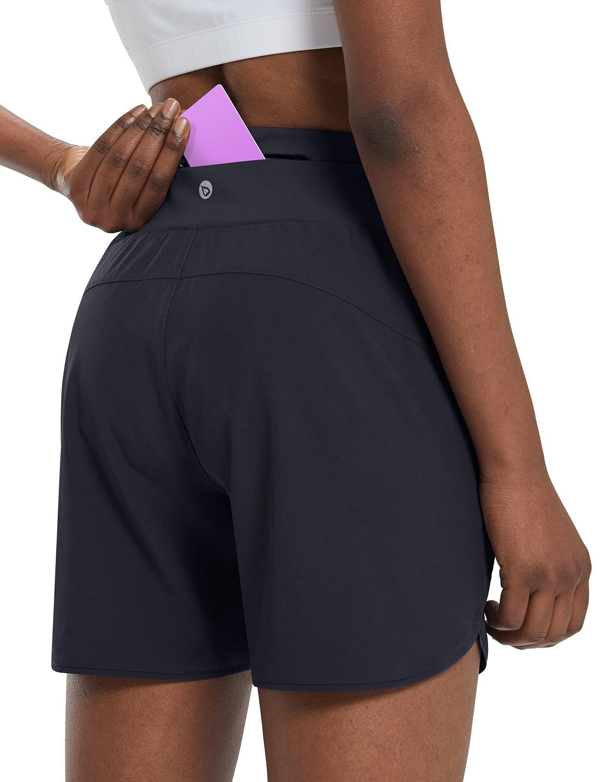 baleaf Women's 5" Workout Shorts Athletic Running Shorts High Waisted with Zipper Pocket Gym Quick Dry Hiking Sports Black M